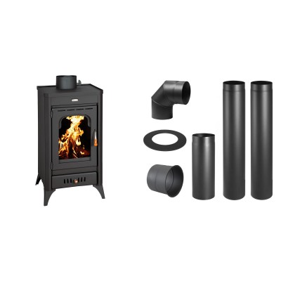Set Kaminofen, Holzofen Prity, Modell SR, Leistung 11.4kW, Beine + Schornstein Bausatz PARKANEX, Stahl Ø150, Dicke 2mm - Prity