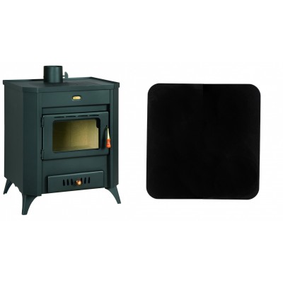 Set Kaminofen, Holzofen Prity, Modell WDR, Leistung 15.9 kW, Füße + Funkenschutzplatte Stahl 2mm, Größe 98x98cm - Prity