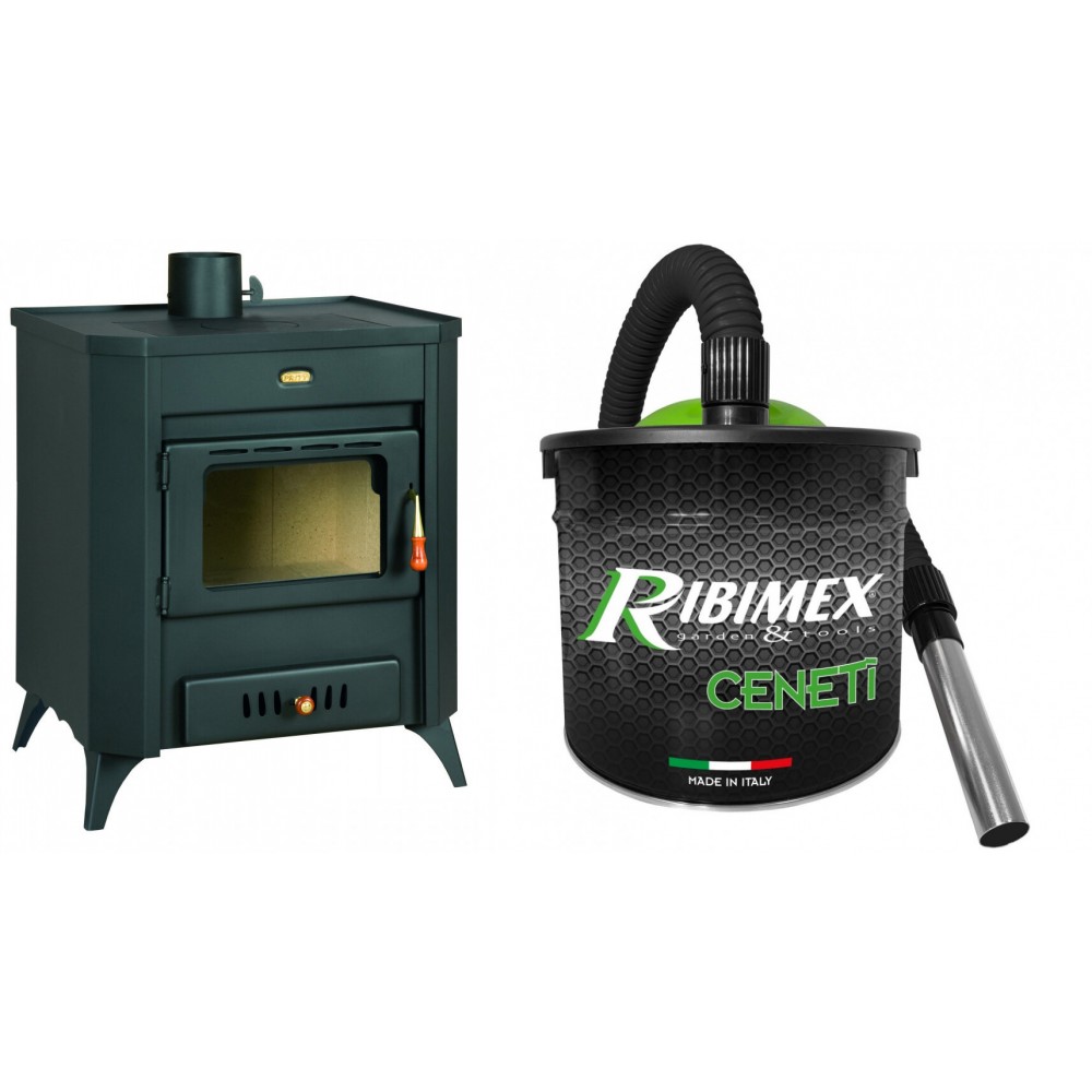 Set Kaminofen, Holzofen Prity, Modell WDR, Leistung 15.9 kW, Füße + Elektrischer Aschesauger Ribimex, Modell Cenetì, Fassungsvermögen 15 L | Holzofen | Kaminofen |
