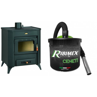 Set Kaminofen, Holzofen Prity, Modell WDR, Leistung 15.9 kW, Füße + Elektrischer Aschesauger Ribimex, Modell Cenetì, Fassungsvermögen 15 L - Prity