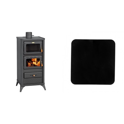 Set Kaminofen, Holzofen mit Backfach Prity, Modell FM E, Leistung 12.1kW, Füße + Funkenschutzplatte Stahl 2mm, Größe 98x98cm - Kaminofen - Holzofen mit Backfach