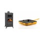 Set Kaminofen, Holzofen mit Backfach Prity, Modell FM E, Leistung 12.1kW, Füße + Emaillierte grillpfanne Gusseisen Solagio, Dijon, 28х28cm | Holzofen | Kaminofen |