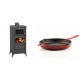 Set Kaminofen, Holzofen mit Backfach Prity, Modell FM E, Leistung 12.1kW, Füße + Emaillierte grillpfanne Gusseisen Solagio, Rubin, Ф28cm | Holzofen | Kaminofen |