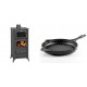 Set Kaminofen, Holzofen mit Backfach Prity, Modell FM E, Leistung 12.1kW, Füße + Emaillierte grillpfanne Gusseisen Solagio, Black Onyx, Ф28cm | Holzofen | Kaminofen |