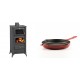 Set Kaminofen, Holzofen mit Backfach Prity, Modell FM E, Leistung 12.1kW, Füße + Emaillierte grillpfanne Gusseisen Solagio, Rubin, Ф24cm | Holzofen | Kaminofen |