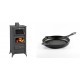 Set Kaminofen, Holzofen mit Backfach Prity, Modell FM E, Leistung 12.1kW, Füße + Emaillierte grillpfanne Gusseisen Solagio, Black Onyx, Ф24cm | Holzofen | Kaminofen |