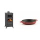 Set Kaminofen, Holzofen mit Backfach Prity, Modell FM E, Leistung 12.1kW, Füße + Emaillierte gusseisenpfanne mit zwei Griffen Solagio, Rubin, Ф19cm | Holzofen | Kaminofen |