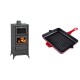 Set Kaminofen, Holzofen mit Backfach Prity, Modell FM E, Leistung 12.1kW, Füße + Emaillierte grillpfanne Gusseisen Solagio, Rubin, 26x32cm | Holzofen | Kaminofen |