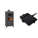 Set Kaminofen, Holzofen mit Backfach Prity, Modell FM E, Leistung 12.1kW, Füße + Emaillierte grillpfanne Gusseisen Solagio, Black Onyx, 26x32cm | Holzofen | Kaminofen |