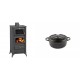 Set Kaminofen, Holzofen mit Backfach Prity, Modell FM E, Leistung 12.1kW, Füße + Gusseisen Topf Tiefer Solagio, Black Onyx, Ф12 | Holzofen | Kaminofen |