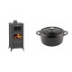 Set Kaminofen, Holzofen mit Backfach Prity, Modell FM E, Leistung 12.1kW, Füße + Gusseisen Topf Tiefer Solagio, Black Onyx, Ф24 | Holzofen | Kaminofen |
