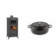 Set Kaminofen, Holzofen mit Backfach Prity, Modell FM E, Leistung 12.1kW, Füße + Gusseisen Topf Flach Solagio, Black Onyx, Ф26 | Holzofen | Kaminofen |