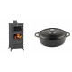 Set Kaminofen, Holzofen mit Backfach Prity, Modell FM E, Leistung 12.1kW, Füße + Gusseisen Topf Flach Solagio, Black Onyx, Ф28 | Holzofen | Kaminofen |