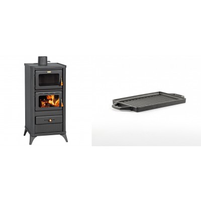 Set Kaminofen, Holzofen mit Backfach Prity, Modell FM E, Leistung 12.1kW, Füße + Mini-Grillplatte aus Gusseisen Solagio, 15.5x22.5cm - Kaminofen - Holzofen mit Backfach