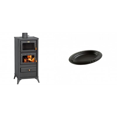 Set Kaminofen, Holzofen mit Backfach Prity, Modell FM E, Leistung 12.1kW, Füße + Gusseiserne auflaufform Solagio oval, 17x28cm - Kaminofen - Holzofen mit Backfach
