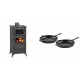 Set Kaminofen, Holzofen mit Backfach Prity, Modell FM E, Leistung 12.1kW, Füße + Gusseisen Topf Set aus 2 teilen Solagio, Black Onyx | Holzofen | Kaminofen |