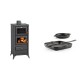 Set Kaminofen, Holzofen mit Backfach Prity, Modell FM E, Leistung 12.1kW, Füße + Gusseisen Topf Set aus 2 teilen Solagio, Black Onyx | Holzofen | Kaminofen |