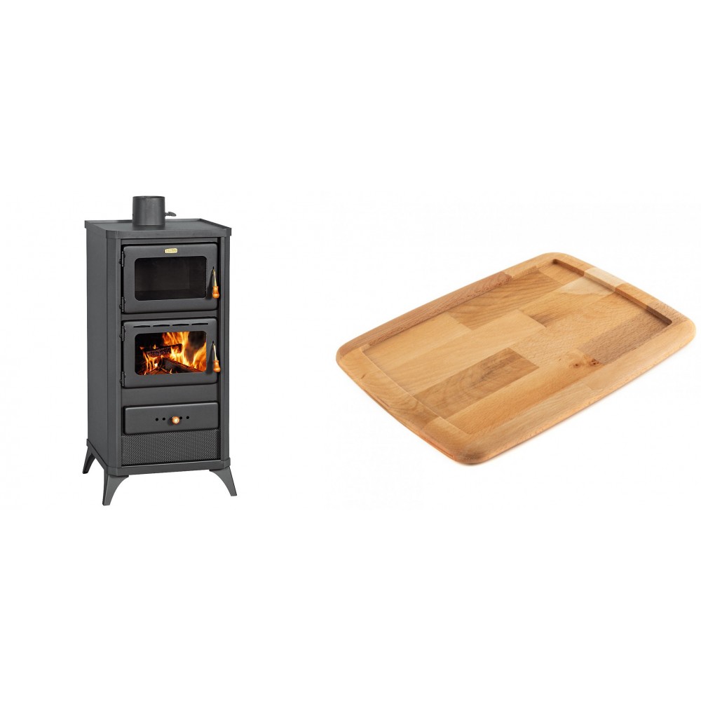 Set Kaminofen, Holzofen mit Backfach Prity, Modell FM E, Leistung 12.1kW, Füße + Holz untersetzer für gusseisenplatte Solagio HSST2131 | Holzofen | Kaminofen |