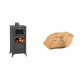 Set Kaminofen, Holzofen mit Backfach Prity, Modell FM E, Leistung 12.1kW, Füße + Holz untersetzer für Gusseisenplatte Solagio HSYSAK28 | Holzofen | Kaminofen |