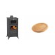 Set Kaminofen, Holzofen mit Backfach Prity, Modell FM E, Leistung 12.1kW, Füße + Holz untersetzer für ovale gusseisenpfanne Solagio HSFT1825 | Holzofen | Kaminofen |