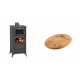 Set Kaminofen, Holzofen mit Backfach Prity, Modell FM E, Leistung 12.1kW, Füße + Holz untersetzer für ovale platte Solagio HSOISK1728, 17x28cm | Holzofen | Kaminofen |