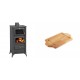 Set Kaminofen, Holzofen mit Backfach Prity, Modell FM E, Leistung 12.1kW, Füße + Holz untersetzer für mini-gusseisenplatte Solagio HSDDHP1522 | Holzofen | Kaminofen |