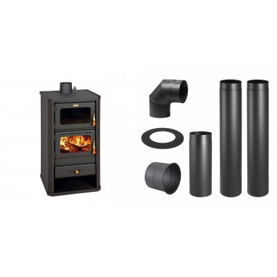 Set Kaminofen, Holzofen mit Backfach Prity, Modell FM, Leistung 12.1kW + Schornstein Bausatz PARKANEX, Stahl Ø130, Dicke 2mm - Kaminofen - Holzofen mit Backfach
