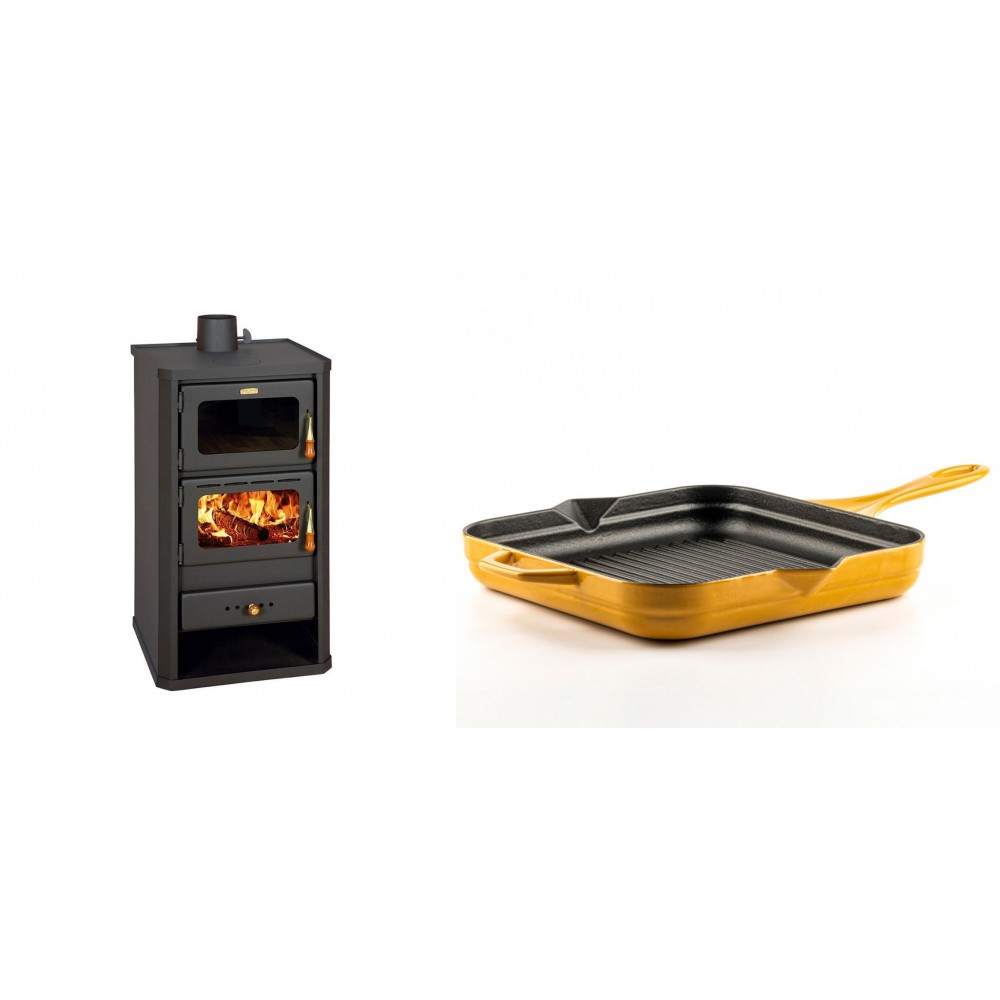 Set Kaminofen, Holzofen mit Backfach Prity, Modell FM, Leistung 12.1kW + Emaillierte grillpfanne Gusseisen Solagio, Dijon, 28х28cm | Holzofen | Kaminofen |