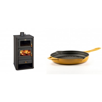 Set Kaminofen, Holzofen mit Backfach Prity, Modell FM, Leistung 12.1kW + Emaillierte grillpfanne Gusseisen Solagio, Dijon, Ф28cm - Kaminofen - Holzofen mit Backfach