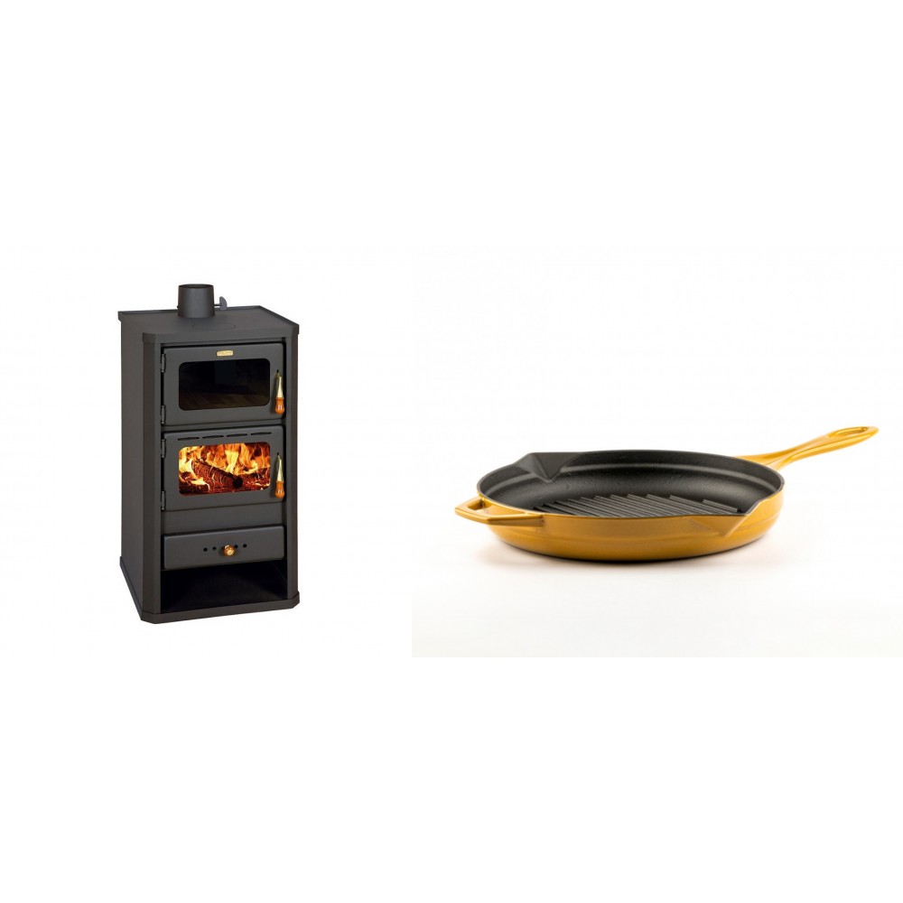 Set Kaminofen, Holzofen mit Backfach Prity, Modell FM, Leistung 12.1kW + Emaillierte grillpfanne Gusseisen Solagio, Dijon, Ф24cm | Holzofen | Kaminofen |