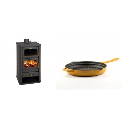 Set Kaminofen, Holzofen mit Backfach Prity, Modell FM, Leistung 12.1kW + Emaillierte grillpfanne Gusseisen Solagio, Dijon, Ф24cm - Kaminofen - Holzofen mit Backfach