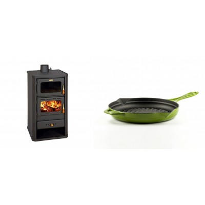 Set Kaminofen, Holzofen mit Backfach Prity, Modell FM, Leistung 12.1kW + Emaillierte grillpfanne Gusseisen Solagio, Bamboo, Ф24cm - Kaminofen - Holzofen mit Backfach
