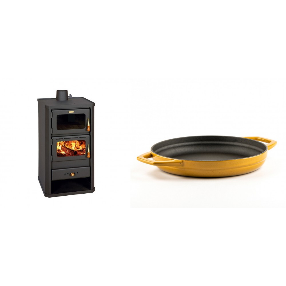 Set Kaminofen, Holzofen mit Backfach Prity, Modell FM, Leistung 12.1kW + Emaillierte gusseisenpfanne mit zwei Griffen Solagio, Dijon, Ф22cm | Holzofen | Kaminofen |
