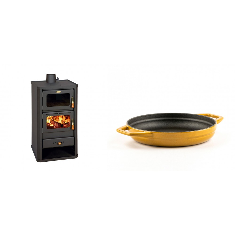 Set Kaminofen, Holzofen mit Backfach Prity, Modell FM, Leistung 12.1kW + Emaillierte gusseisenpfanne mit zwei Griffen Solagio, Dijon, Ф19cm | Holzofen | Kaminofen |