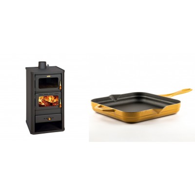 Set Kaminofen, Holzofen mit Backfach Prity, Modell FM, Leistung 12.1kW + Emaillierte Gusseisenpfanne Solagio, Dijon, 28x28cm - Kaminofen - Holzofen mit Backfach
