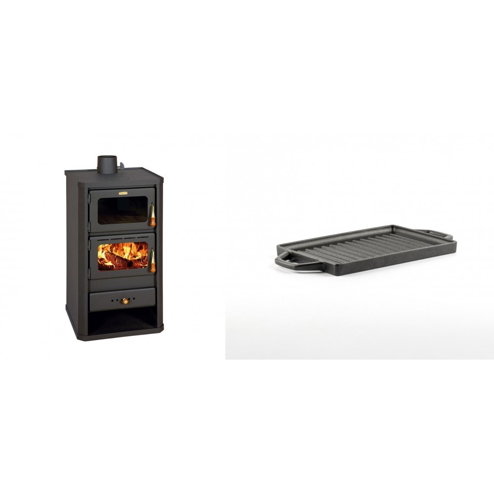 Set Kaminofen, Holzofen mit Backfach Prity, Modell FM, Leistung 12.1kW + Mini-Grillplatte aus Gusseisen Solagio, 15.5x22.5cm | Holzofen | Kaminofen |