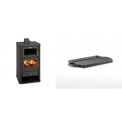 Set Kaminofen, Holzofen mit Backfach Prity, Modell FM, Leistung 12.1kW + Mini-Grillplatte aus Gusseisen Solagio, 15.5x22.5cm - Kaminofen - Holzofen mit Backfach