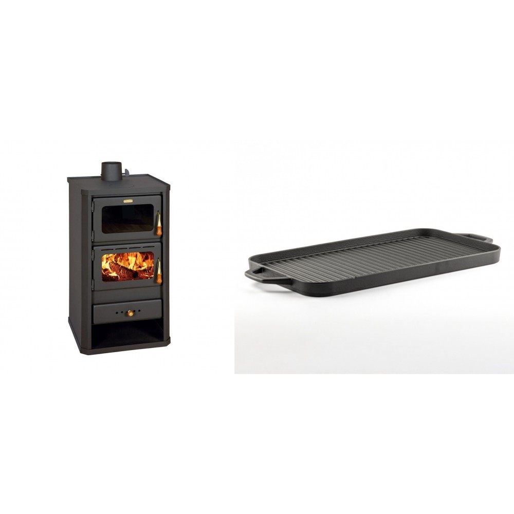 Set Kaminofen, Holzofen mit Backfach Prity, Modell FM, Leistung 12.1kW + Große Grillplatte aus Gusseisen Solagio, 25x44cm | Holzofen | Kaminofen |