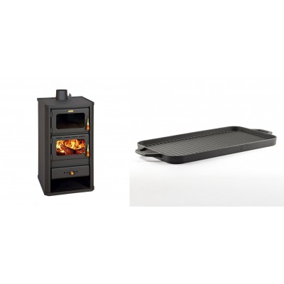 Set Kaminofen, Holzofen mit Backfach Prity, Modell FM, Leistung 12.1kW + Große Grillplatte aus Gusseisen Solagio, 25x44cm - Kaminofen - Holzofen mit Backfach