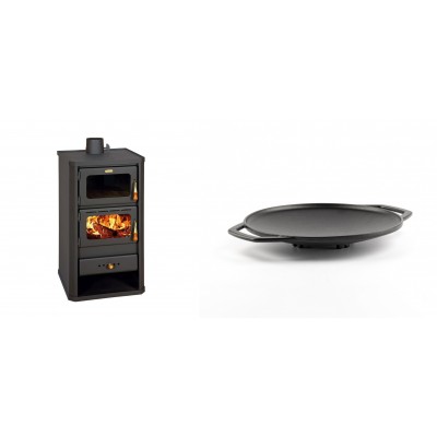 Set Kaminofen, Holzofen mit Backfach Prity, Modell FM, Leistung 12.1kW + Backplatte aus Gusseisen Solagio, Ф28cm - Kaminofen - Holzofen mit Backfach