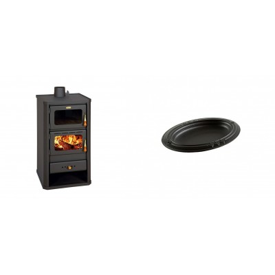 Set Kaminofen, Holzofen mit Backfach Prity, Modell FM, Leistung 12.1kW + Gusseiserne auflaufform Solagio oval, 17x28cm - Kaminofen - Holzofen mit Backfach