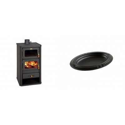Set Kaminofen, Holzofen mit Backfach Prity, Modell FM, Leistung 12.1kW + Gusseiserne auflaufform Solagio oval, 25x33cm - Kaminofen - Holzofen mit Backfach