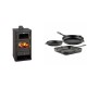 Set Kaminofen, Holzofen mit Backfach Prity, Modell FM, Leistung 12.1kW + Gusseisen Topf Set aus 3 teilen Solagio, Black Onyx | Holzofen | Kaminofen |