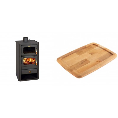 Set Kaminofen, Holzofen mit Backfach Prity, Modell FM, Leistung 12.1kW + Holz untersetzer für gusseisenplatte Solagio HSST2131 - Kaminofen - Holzofen mit Backfach