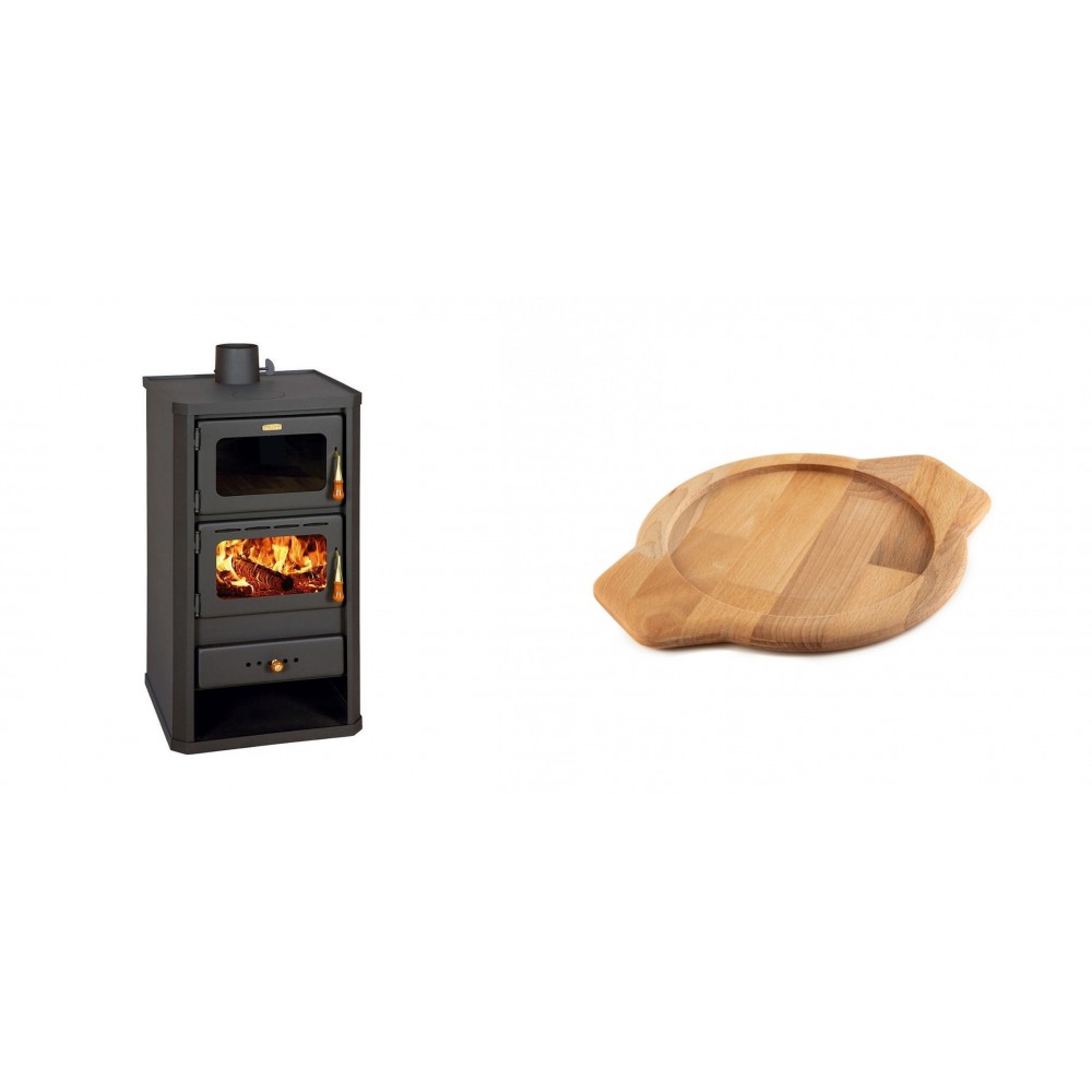 Set Kaminofen, Holzofen mit Backfach Prity, Modell FM, Leistung 12.1kW + Holz untersetzer für gusseisenschüssel Solagio HSYKTV22 | Holzofen | Kaminofen |