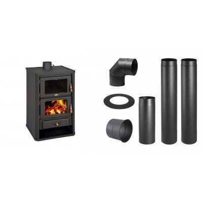 Set Kaminofen, Holzofen mit Backfach Prity, Modell FG, Leistung 14.2kW + Schornstein Bausatz PARKANEX, Stahl Ø130, Dicke 2mm - Kaminofen - Holzofen mit Backfach
