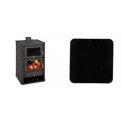 Set Kaminofen, Holzofen mit Backfach Prity, Modell FG, Leistung 14.2kW + Funkenschutzplatte Stahl 2mm, Größe 98x98cm - Kaminofen - Holzofen mit Backfach