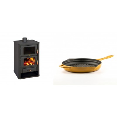 Set Kaminofen, Holzofen mit Backfach Prity, Modell FG, Leistung 14.2kW + Emaillierte grillpfanne Gusseisen Solagio, Dijon, Ф24cm - Kaminofen - Holzofen mit Backfach