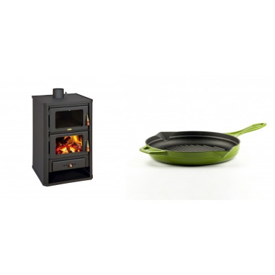 Set Kaminofen, Holzofen mit Backfach Prity, Modell FG, Leistung 14.2kW + Emaillierte grillpfanne Gusseisen Solagio, Bamboo, Ф24cm - Kaminofen - Holzofen mit Backfach