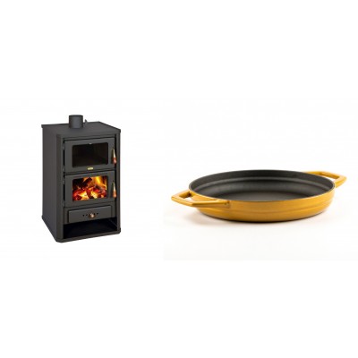 Set Kaminofen, Holzofen mit Backfach Prity, Modell FG, Leistung 14.2kW + Emaillierte gusseisenpfanne mit zwei Griffen Solagio, Dijon, Ф22cm - Kaminofen - Holzofen mit Backfach